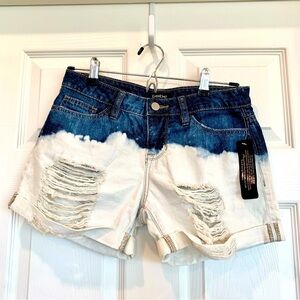 Bebe Blue White Two-Tone Distressed Cut-Off Denim Jean Shorts
